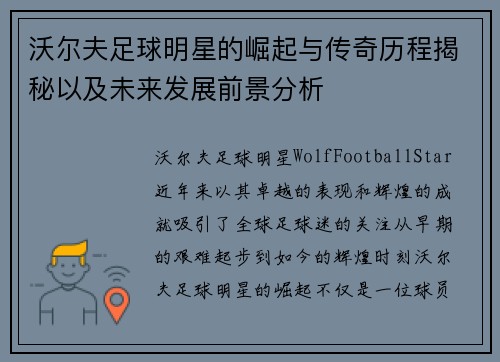 沃尔夫足球明星的崛起与传奇历程揭秘以及未来发展前景分析