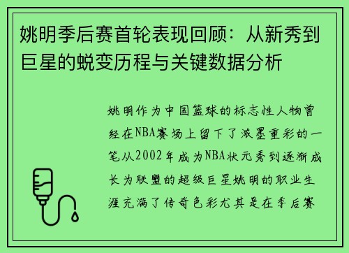 姚明季后赛首轮表现回顾：从新秀到巨星的蜕变历程与关键数据分析